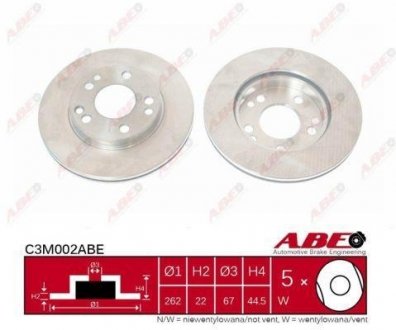 Тормозной диск передний левый/правый MERCEDES 190 (W201); AUDI A7 2.3-3.0D 09.86-06.16 ABE C3M002ABE