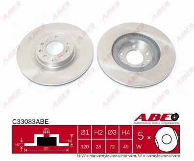 Тормозной диск передний левый/правый (320 мм x 28 мм) FORD USA EDGE; LINCOLN MKX; MAZDA CX-7, CX-9 08.06- ABE C33083ABE (фото 1)