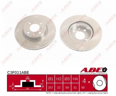 Тормозной диск передний левый/правый ALFA ROMEO 164; FIAT CROMA; LANCIA THEMA 1.6-2.8 12.85-09.98 ABE C3F011ABE