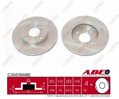 Тормозной диск передний левый/правый AUDI A4 B8; FORD FIESTA VI, FIESTA VII 1.0-1.8 11.07- ABE C3G038ABE