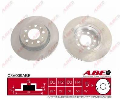 Тормозной диск передний левый/правый VOLVO 740, 760, 780, 940, 960 2.0-2.9 08.81-07.95 ABE C3V009ABE