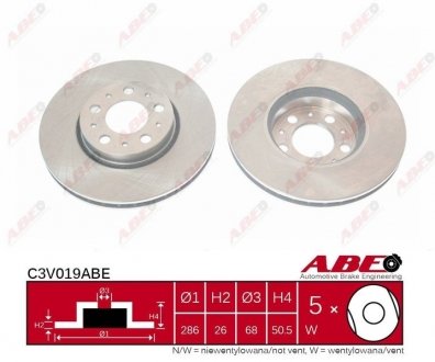 Тормозной диск передний левый/правый VOLVO S60 I, S70, S80 I, V70 I, V70 II, XC70 I 2.0-3.0 12.95-04.10 ABE C3V019ABE (фото 1)
