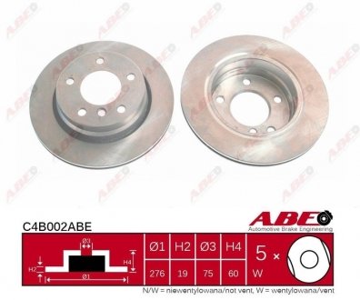 Тормозной диск задний левая/правая BMW 3 (E36), 3 (E46) 1.6-2.8 09.93-12.07 ABE C4B002ABE (фото 1)