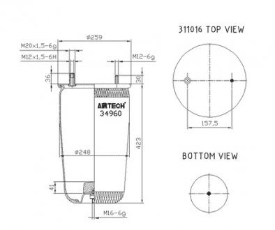 Фото автозапчастини пневмоподушка 4960NP02 BPW b.pod/AT Airtech 0802020575