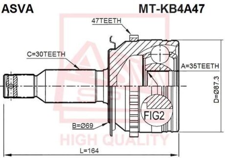 Фото автозапчастини шрус зовнішній L200 KB4T 06-, Pajero Sport KH4W, KH8W, KH9W 08- (+ABS) ASVA MTKB4A47