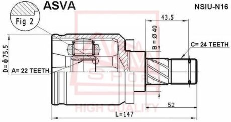 Фото автозапчасти шрус внутренний правый Almera N16E QG15DE, QG16DE 00-06, Almera Classic B10RS QG15DE, QG16DE 06- ASVA NSIUN16