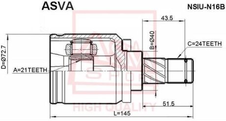 Фото автозапчасти шрус внутренний левый Almera N16E QG15DE 00-06 ASVA NSIUN16B