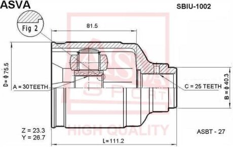 Фото автозапчасти шрус внутренний Legacy B11, Impreza G10, Forester S10 внутр ASVA SBIU1002