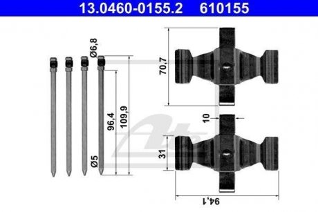 Комплект крепления передних тормозных колодок MERCEDES CLS (C219), E T-MODEL (S211), E (W211), SL (R230) 1.8-5.0 03.02-01.12 ATE 13.0460-0155.2 (фото 1)