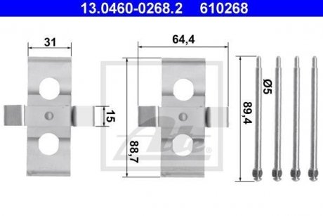 Набір для кріплення передніх гальмівних колодок MERCEDES 124 (C124), 124 T-MODEL (S124), 124 (W124), E (A124), E T-MODEL (S124), E (W124) 2.8-4.2 03.87-03.98 ATE 13.0460-0268.2 (фото 1)