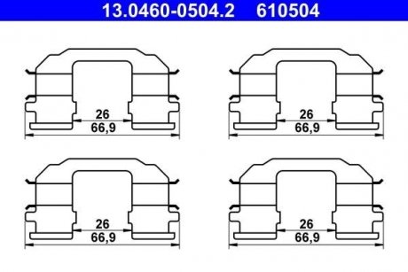 Комплект крепления передних тормозных колодок CHEVROLET AVEO / KALOS, SPARK; DAEWOO KALOS 1.0-Electric 09.02- ATE 13.0460-0504.2