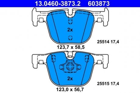 Комплект тормозных колодок задних BMW 3 (F30, F80), 3 (F31), 3 GRAN TURISMO (F34), 4 (F32, F82), 4 (F33, F83), 4 GRAN COUPE (F36) 2.0D-3.0H 11.11- ATE 13.0460-3873.2