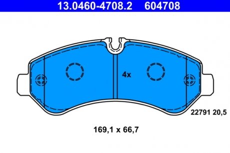 Комплект гальмівних колодок задніх MERCEDES SPRINTER 5-T (B907) 2.0D/2.2D/3.0D 02.18- ATE 13.0460-4708.2
