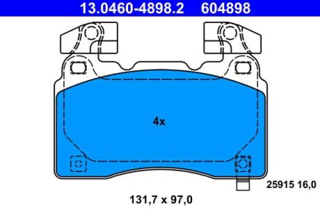 Фото автозапчастини комплект гальмівних колодок спереду CHEVROLET CAMARO, CORVETTE; OPEL INSIGNIA B, INSIGNIA B COUNTRY, INSIGNIA B GRAND SPORT 1.5-6.2 04.14- ATE 13.0460-4898.2