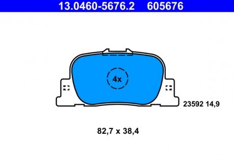 Комплект тормозных колодок задних TOYOTA PRIUS 1.5H 09.03-12.09 ATE 13.0460-5676.2 (фото 1)