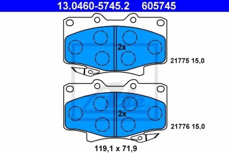 Фото автозапчасти комплект тормозных колодок передний TOYOTA LAND CRUISER 80 4.0/4.2D/4.5 01.90-12.97 ATE 13.0460-5745.2