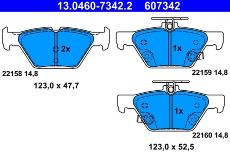 Комплект тормозных колодок задних SUBARU FORESTER, IMPREZA, LEGACY VI, LEVORG, OUTBACK, XV 1.6-3.6 10.14- ATE 13.0460-7342.2