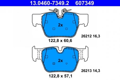 Комплект гальмівних колодок задніх BMW 1 (F40), 2 GRAN COUPE (F44), X2 (F39); MINI CLUBMAN (F54), COUNTRYMAN (F60) 1.5-2.0D 11.18- ATE 13.0460-7349.2 (фото 1)