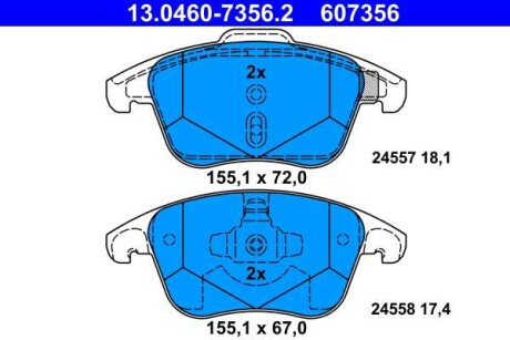 Фото автозапчасти колодки гальмівні (передні) Citroen C4 04-11/Peugeot 207/308 07-14/208 12-/307 03-09/3008 09-16 ATE 13046073562