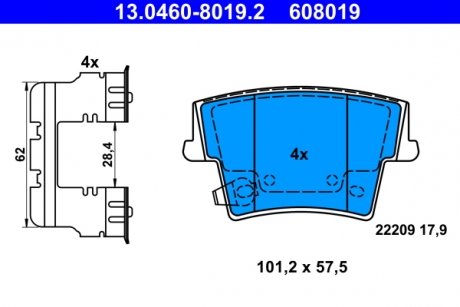 Комплект тормозных колодок задний (с аксессуарами) CHRYSLER 300C; LANCIA THEMA 2.7-6.4 09.04- ATE 13.0460-8019.2 (фото 1)