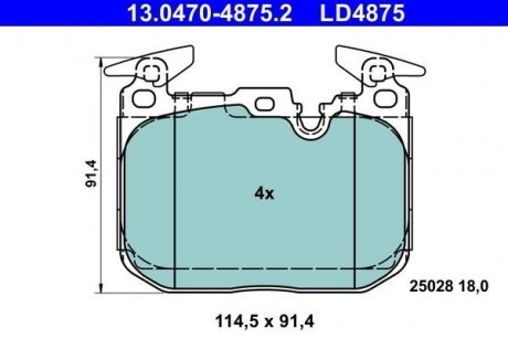 Комплект тормозных колодок керамический фасад BMW 1 (F20), 1 (F21), 2 (F22, F87), 2 (F23), 3 (F30, F80), 3 (F31), 3 GRAN TURISMO (F34), 4 (F32, F82), 4 (F33, F83) 1.5-3.0D 07.11- ATE 13.0470-4875.2 (фото 1)