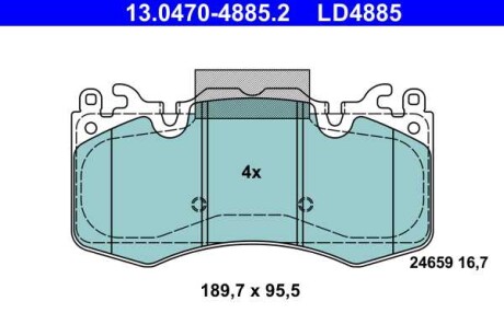 Фото автозапчасти комплект тормозных колодок керамический фасад LAND ROVER DEFENDER, DISCOVERY V, RANGE ROVER IV, RANGE ROVER SPORT II 2.0-3.0DH 08.12- ATE 13.0470-4885.2