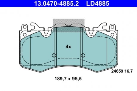 Комплект тормозных колодок керамический фасад LAND ROVER DEFENDER, DISCOVERY V, RANGE ROVER IV, RANGE ROVER SPORT II 2.0-3.0DH 08.12- ATE 13.0470-4885.2