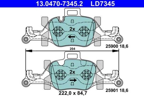 Фото автозапчасти комплект тормозных колодок керамический фасад BMW 2 (G42), 3 (G20, G80, G28), 3 (G21, G81), 4 (G22, G82), 4 (G23, G83), 4 GRAN COUPE (G26), 5 (G30, F90), 5 (G31) 2.0-Electric 11.15- ATE 13.0470-7345.2 (фото 1)