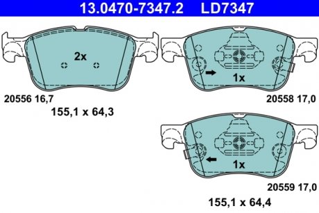 Фото автозапчасти комплект тормозных колодок керамический фасад FORD FOCUS IV, KUGA III, PUMA 1.0-2.0DH 01.18- ATE 13.0470-7347.2