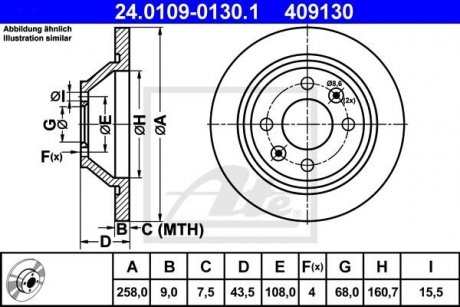 Тормозной диск Задний левый/правый SAAB 900 I, 9000 2.0-3.0 09.79-12.98 ATE 24.0109-0130.1 (фото 1)