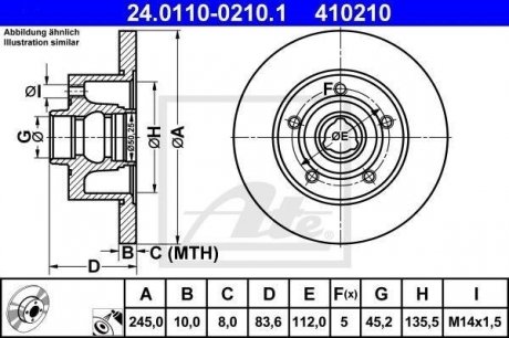 Гальмівний диск задній лівий/правий (без кільця ABS) AUDI A4 B5 1.6-2.8 11.94-09.01 ATE 24.0110-0210.1