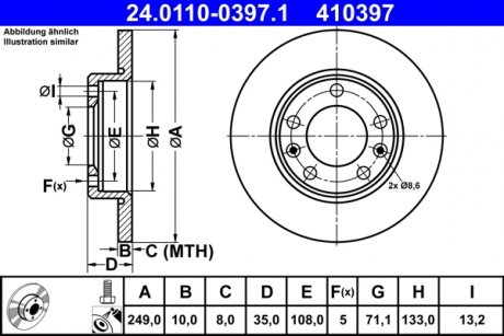 Тормозной диск задний левая/правая PEUGEOT 308 II 1.2-2.0D 09.13-06.21 ATE 24.0110-0397.1