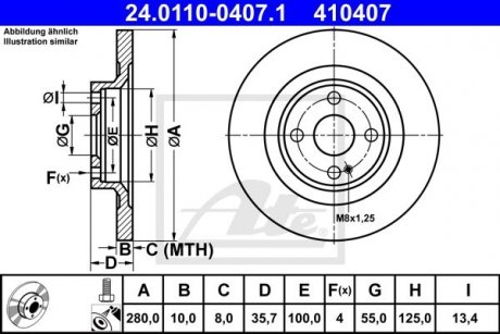 Гальмівний диск задн лев/прав MAZDA MX-5 IV, MX-5 RF TARGA 2.0 06.15- ATE 24.0110-0407.1