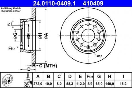 Тормозной диск задний левая/правая AUDI Q2; SEAT ATECA; SKODA KAROQ, OCTAVIA II, OCTAVIA III, OCTAVIA IV, SUPERB II; Volkswagen GOLF VI, GOLF VII, TAOS, TOURAN, T-ROC 1.0-2.0D 02.04- ATE 24.0110-0409.1 (фото 1)
