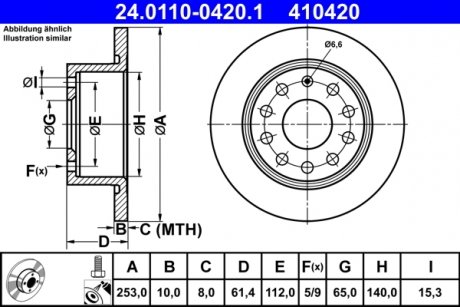 Гальмівний диск задній лівий/правий SKODA OCTAVIA III 1.0-2.0D 11.12-10.20 ATE 24.0110-0420.1 (фото 1)