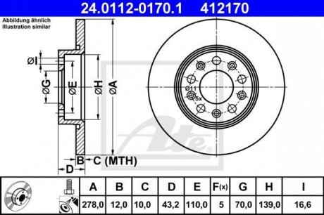 Тормозной диск задний левая/правая ALFA ROMEO 159, BRERA, GIULIETTA, SPIDER; FIAT 500X; JEEP COMPASS, RENEGADE 1.0-2.4 06.05- ATE 24.0112-0170.1