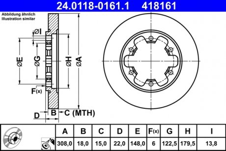 Гальмівний диск задній лівий/правий FORD TRANSIT V363 2.0D/2.2D 08.13- ATE 24.0118-0161.1 (фото 1)