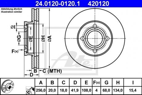 Тормозной диск передний левый/правый AUDI 80 B2, 90 B2, COUPE B2, COUPE B3 1.8-2.3 07.81-07.94 ATE 24.0120-0120.1