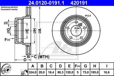 Гальмівний диск задній лівий/правий BMW X5 (E53); SSANGYONG RODIUS I 3.2-4.8 10.01- ATE 24012001911 (фото 1)