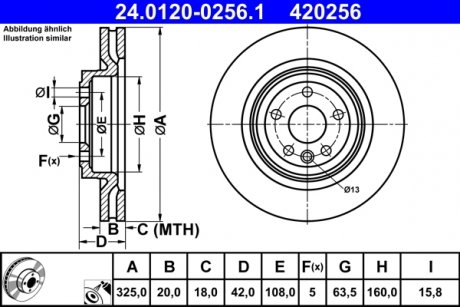 Тормозной диск задний левая/правая LAND ROVER DISCOVERY SPORT, RANGE ROVER VELAR 1.5H-3.0H 09.14- ATE 24.0120-0256.1