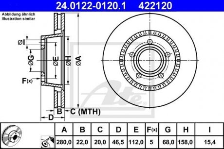 Тормозной диск передний левый/правый (сплав/высокоуглеродистый) AUDI 100 C3, 200 C2, 200 C3, QUATTRO 2.1/2.2/2.3 10.79-12.91 ATE 24.0122-0120.1