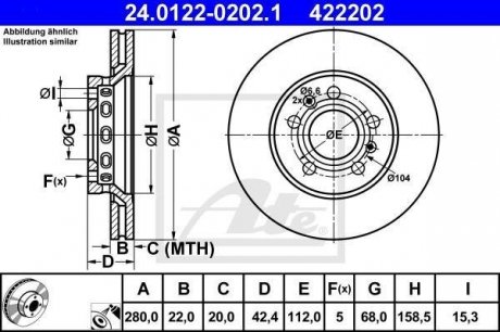 Гальмівний диск передній лівий/правий AUDI A4 B5, A4 B6, A4 B7, A8 D3; Volkswagen PASSAT B3/B4, PHAETON 1.6-6.0 02.88-03.16 ATE 24.0122-0202.1 (фото 1)
