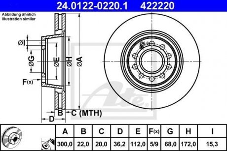Тормозной диск задний левая/правая AUDI A4 B6, A4 B7 4.2 03.03-03.09 ATE 24012202201