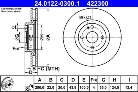 Тормозной диск передний левый/правый ABARTH 124 SPIDER; FIAT 124 SPIDER; MAZDA MX-5 IV, MX-5 RF TARGA 1.4/2.0 06.15- ATE 24.0122-0300.1