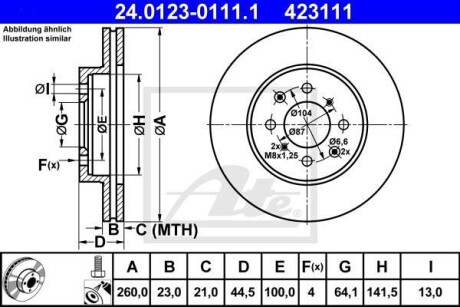 Фото автозапчастини гальмівний диск передній лівий/правий HONDA CIVIC VII 1.7D 01.02-09.05 ATE 24.0123-0111.1