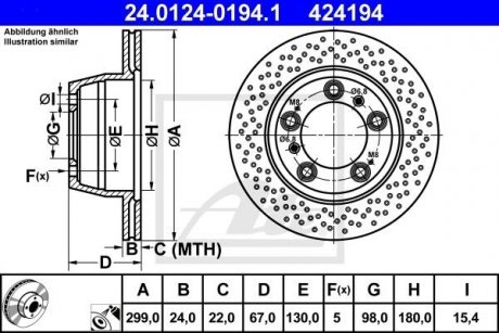 Гальмівний диск задній лівий/правий (сплав / високовуглецевий) PORSCHE BOXSTER, BOXSTER SPYDER, CAYMAN 3.2/3.4 08.99-05.12 ATE 24.0124-0194.1