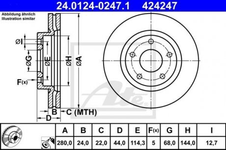 Тормозной диск передний левый/правый NISSAN JUKE, PULSAR, SENTRA VII, TIIDA 1.2/1.5D/1.6 06.10- ATE 24.0124-0247.1