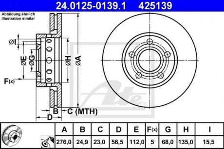 Тормозной диск передний левый/правый (сплав/высокоуглеродистый) AUDI 80 B4, COUPE B3 2.2/2.6/2.8 09.90-12.96 ATE 24.0125-0139.1