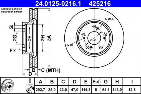 Тормозной диск передний левый/правый (сплав/высокоуглеродистый) HONDA CIVIC X 1.5-2.0 09.15- ATE 24.0125-0216.1 (фото 1)