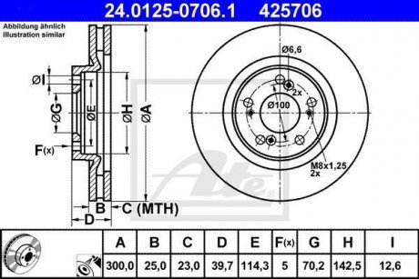 Тормозной диск передний левый/правый HONDA S2000 2.0/2.2 06.99- ATE 24.0125-0706.1